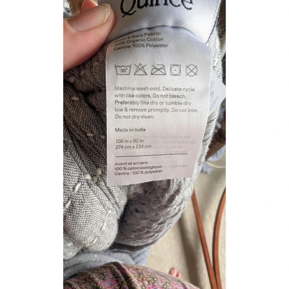 Quince NWT Organic Cotton Channel Stitch Coverlet Set Blue Shams King/ Cal King